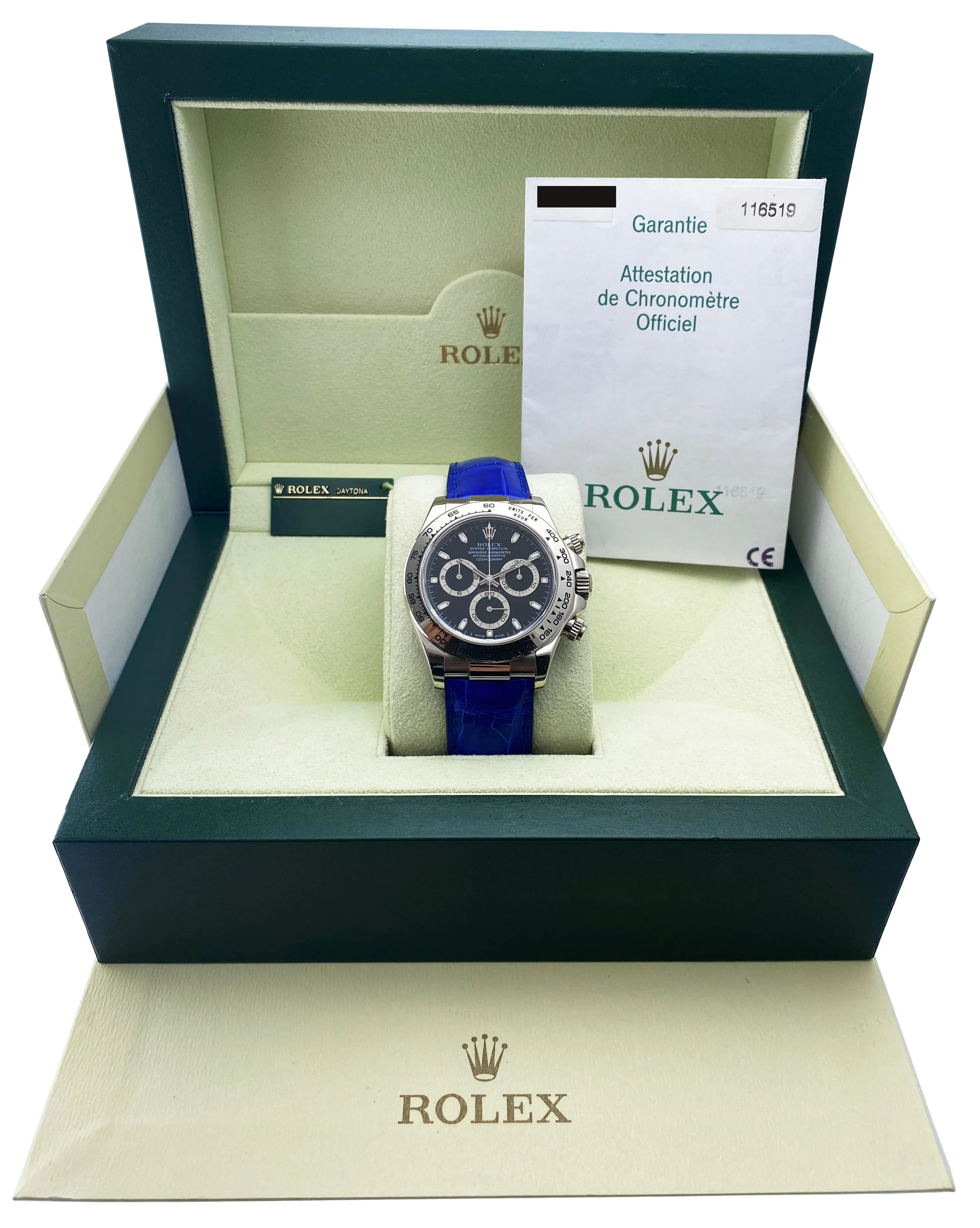 Rolex Daytona Cosmograph 116519 18k White Gold Mens Watch Box Papers
