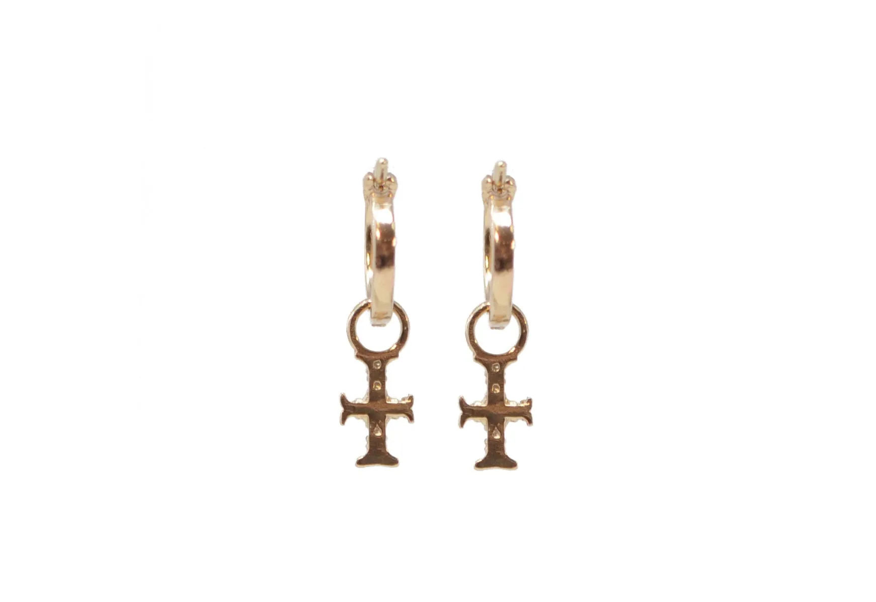 ROSE GOLD CROSS HOOP DROP EARRINGS
