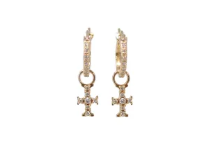 ROSE GOLD CROSS HOOP DROP EARRINGS