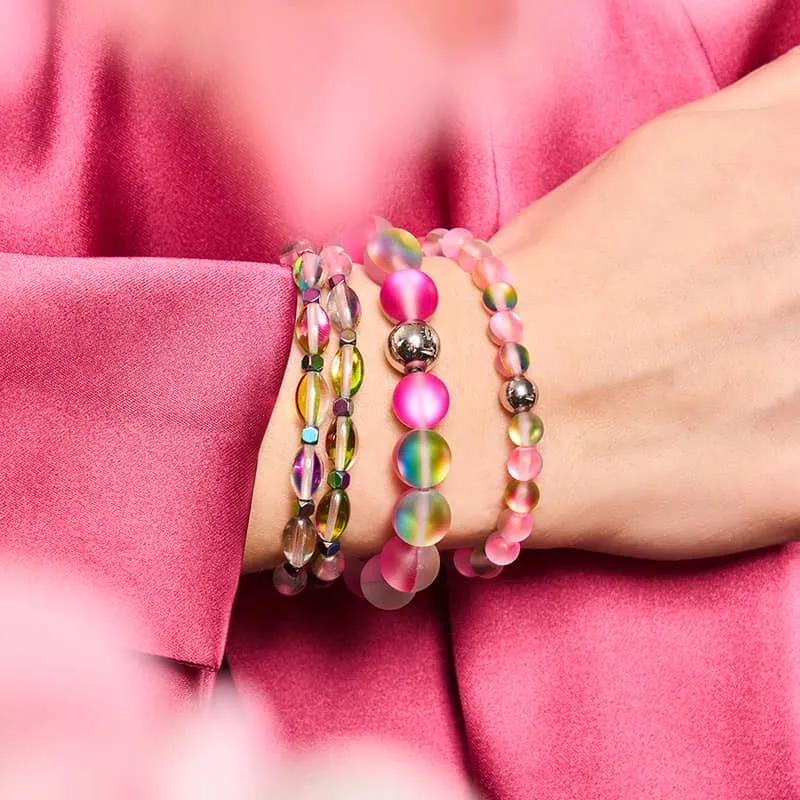 Rose Petal | Silver | Mermaid Glass Statement Bracelet