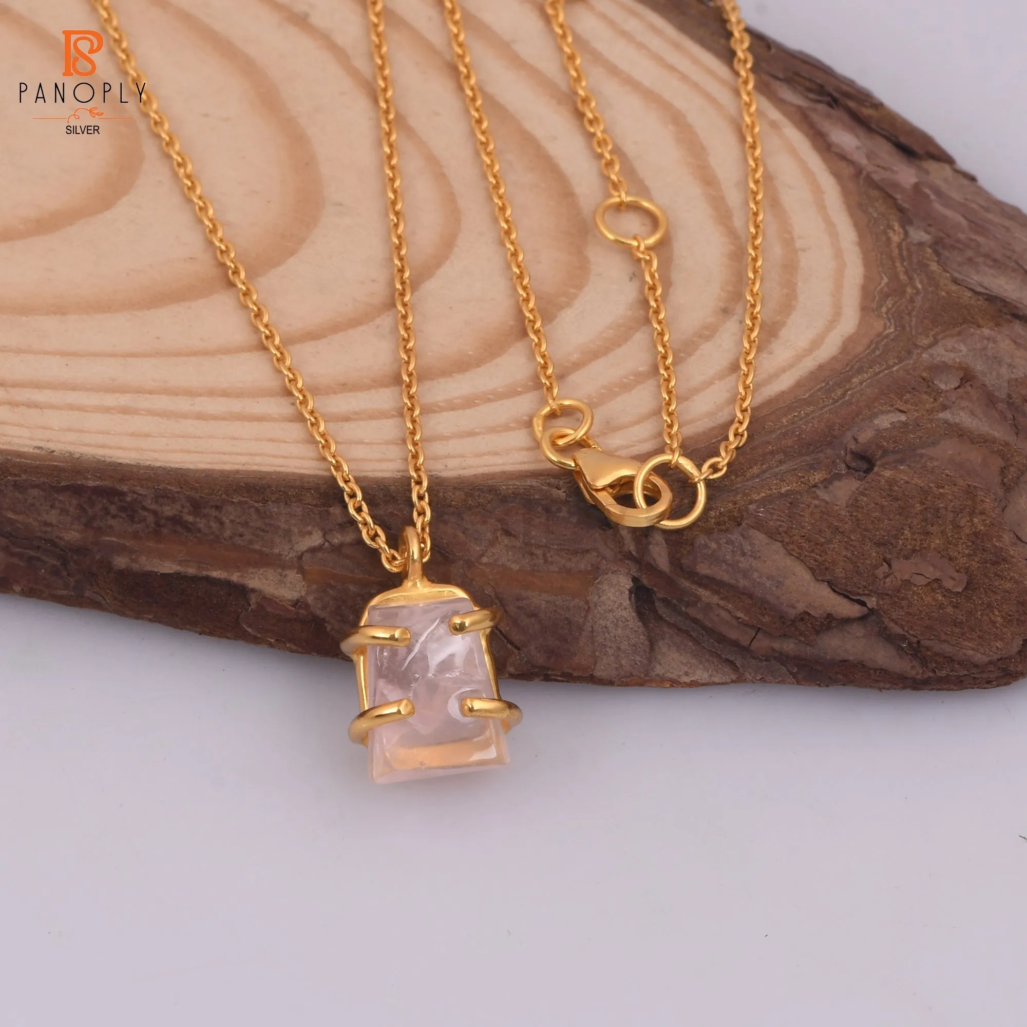 Rose Quartz 18K Gold Plated 925 Quality Pendant & Necklaces