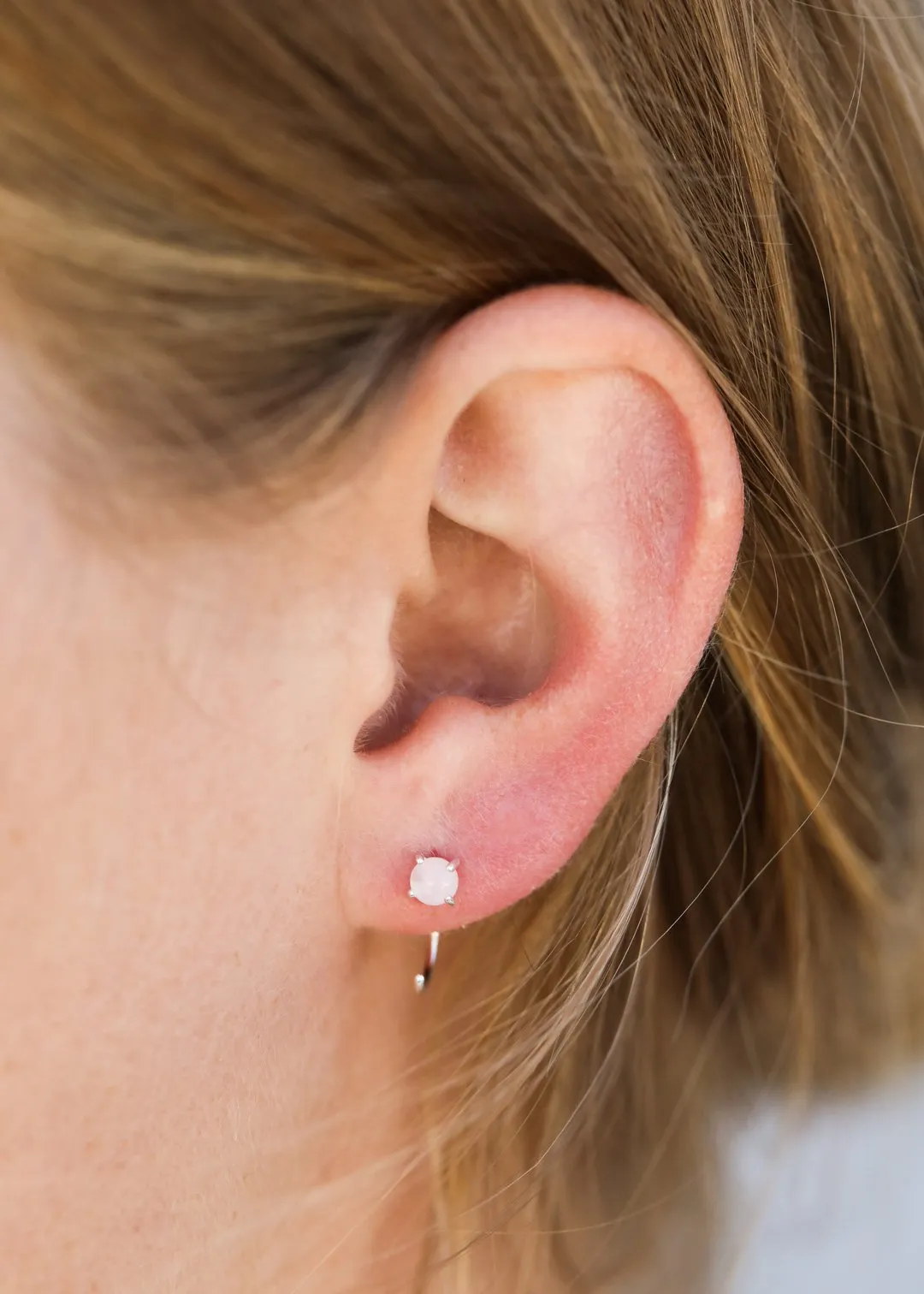 Rose Quartz Huggie Earrings
