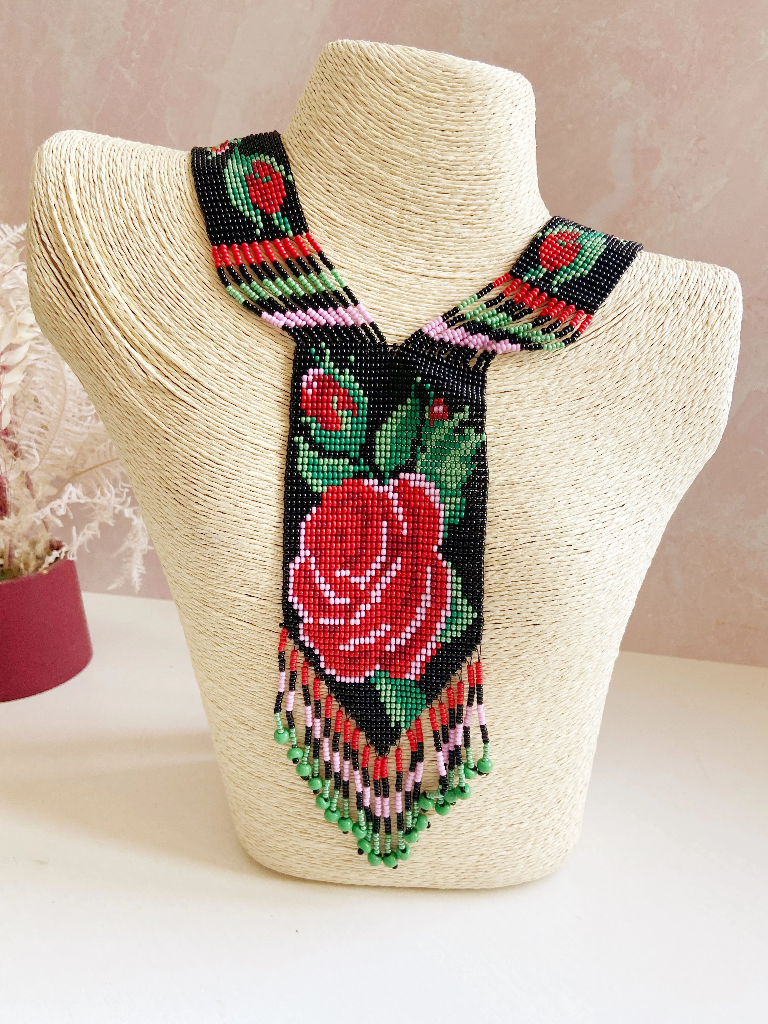 Roses Long Glass Bead Statement Necklace