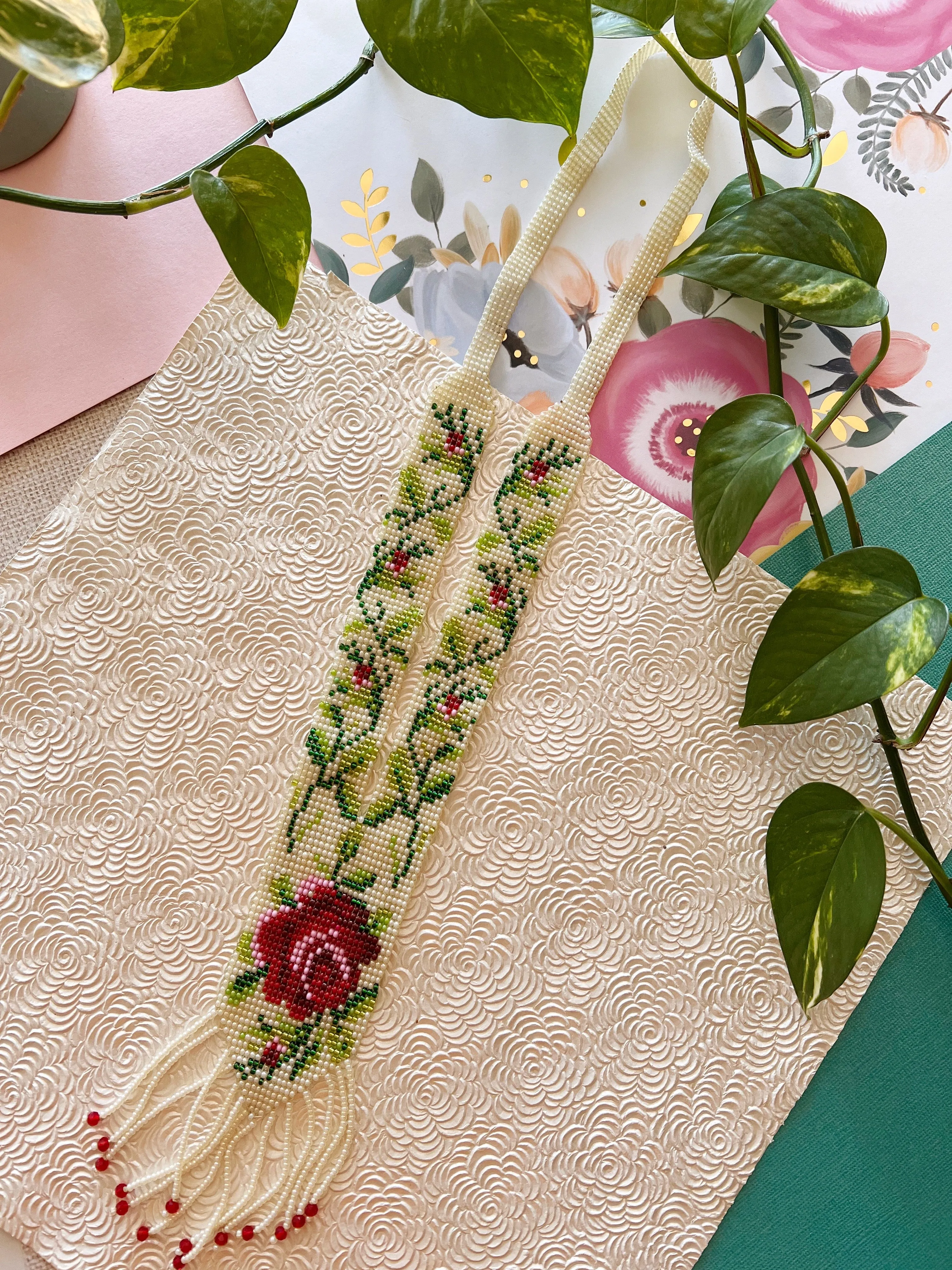 Roses Long Glass Bead Statement Necklace