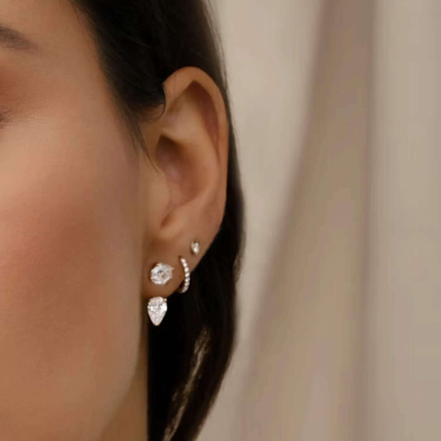 Round and Pear Cut Diamond Stud and Ear Jacket Earrings
