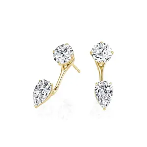 Round and Pear Cut Diamond Stud and Ear Jacket Earrings