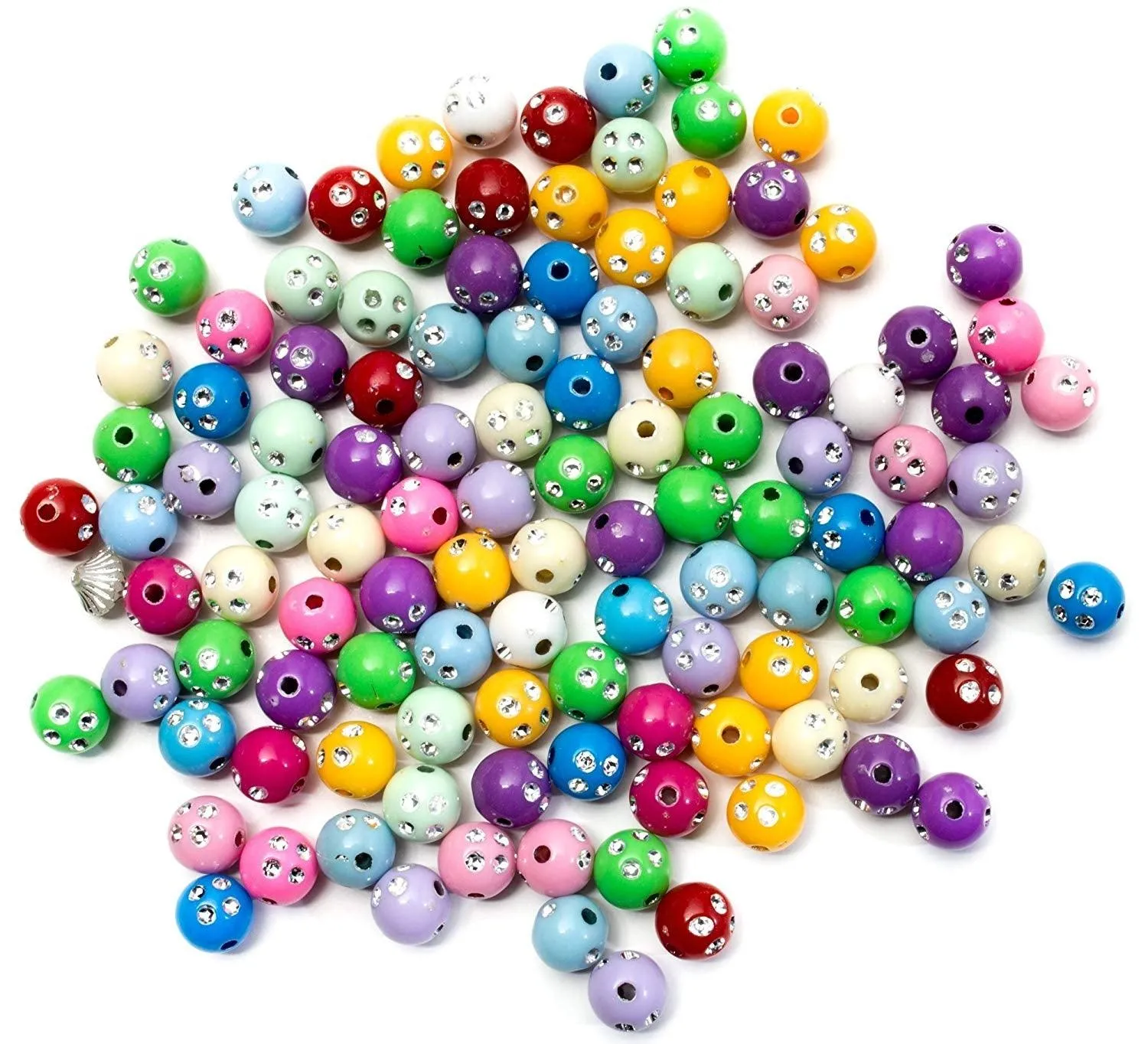 Round Beads with Rhinestones (30 gms.)