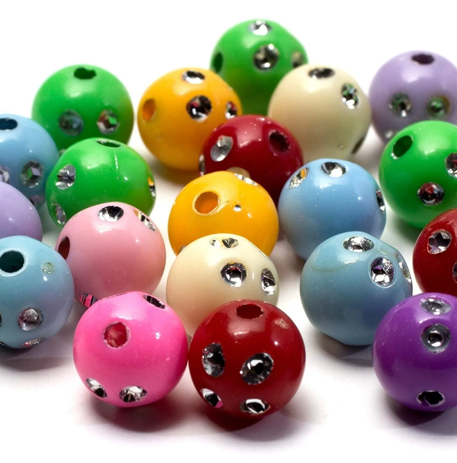Round Beads with Rhinestones (30 gms.)