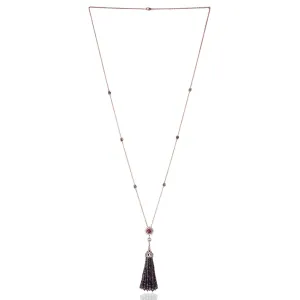 Round Pink Tourmaline Faceted Ice Diamond Beads Tassel Matinee Necklace In Rose Gold Wedding Gift