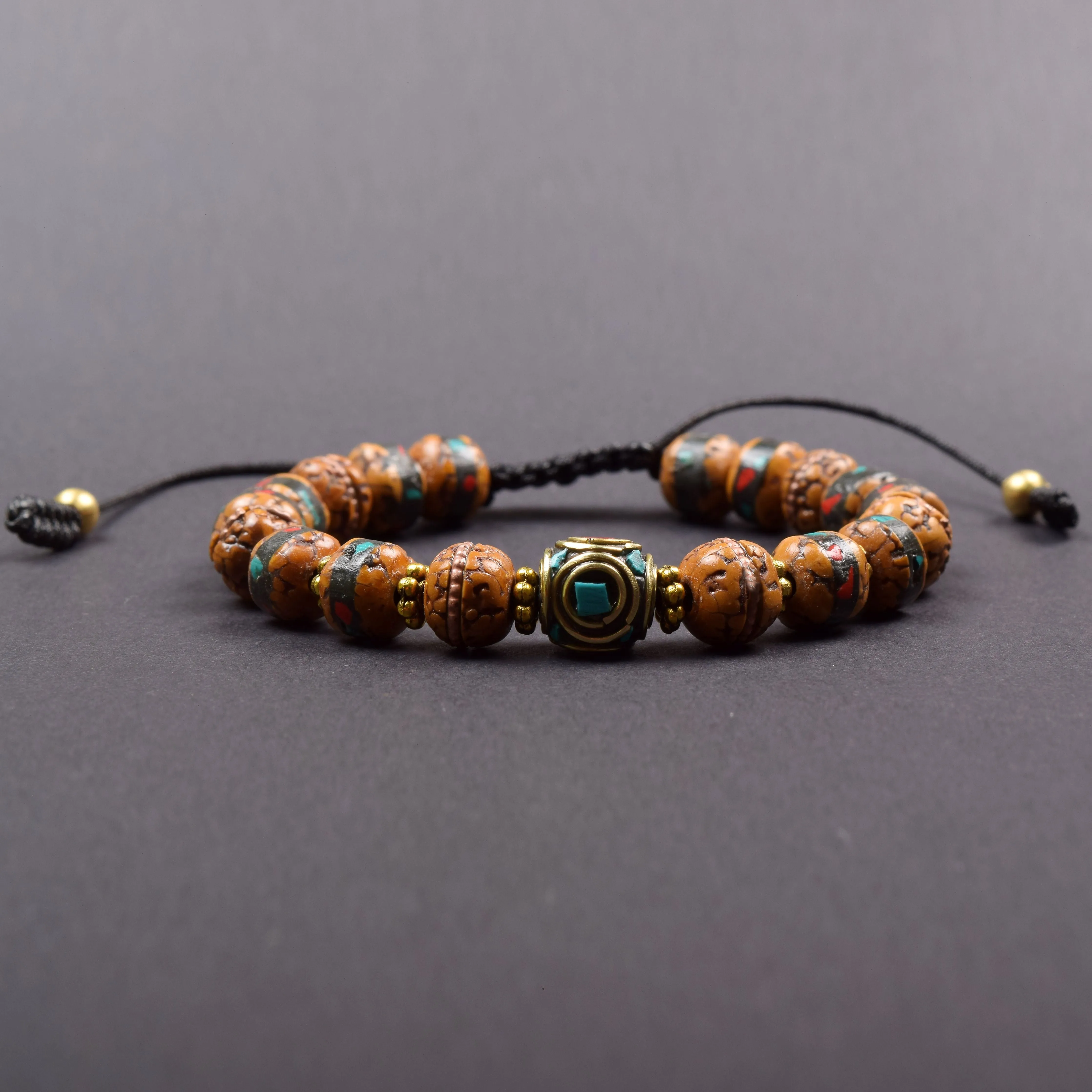 Rudraksha Bracelet with Turquoise & Coral Inlaid