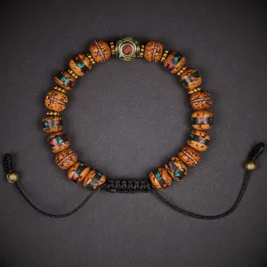 Rudraksha Bracelet with Turquoise & Coral Inlaid