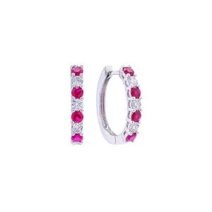 Sabel Collection 18K White Gold Ruby and Diamond Huggie Hoop Earrings