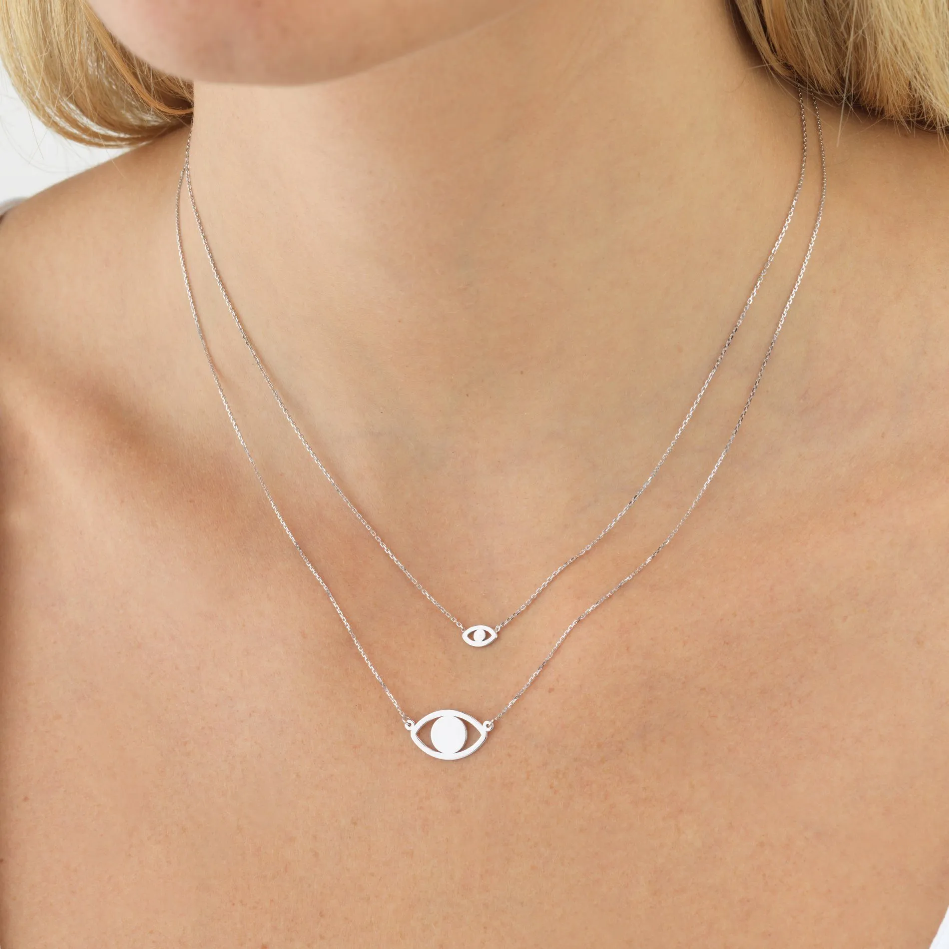 Sample Sale Open Evil Eye Necklace 14K