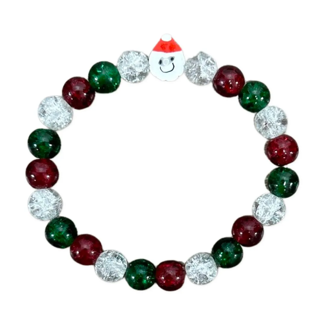 Santa with Red, Green & Clear Beaded Bracelet