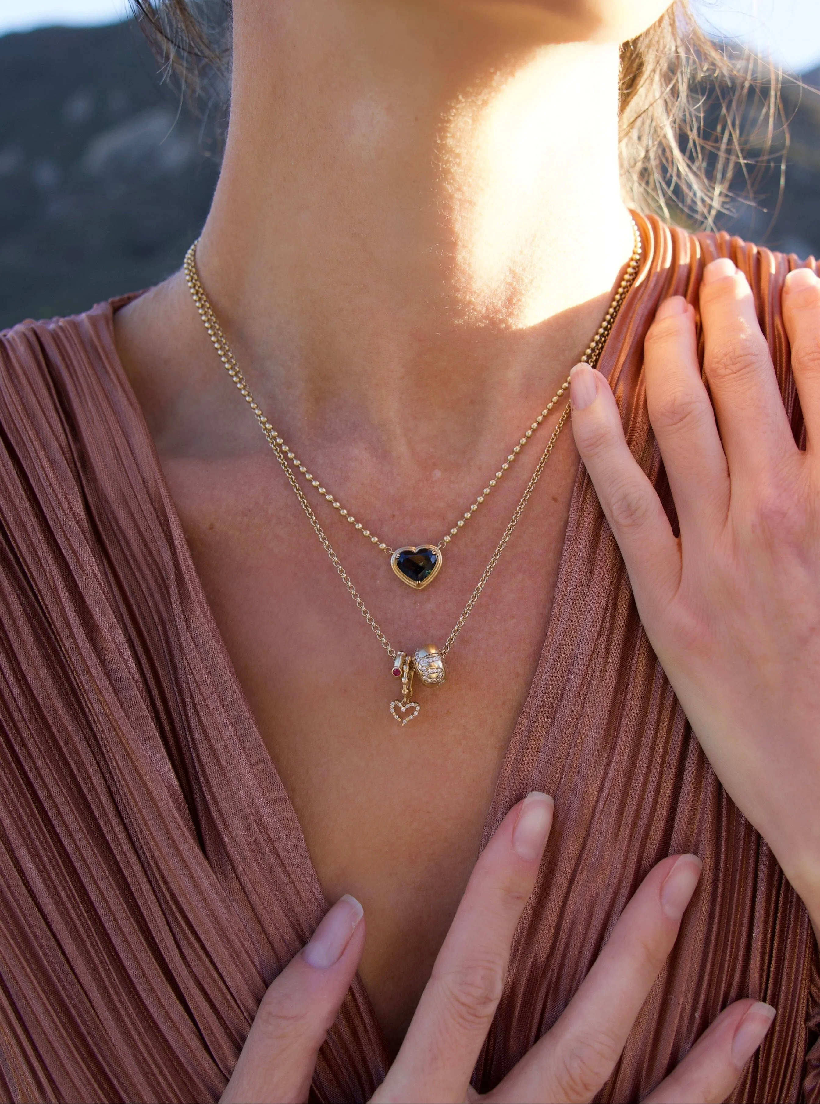 Sapphire Heart Beaded Necklace