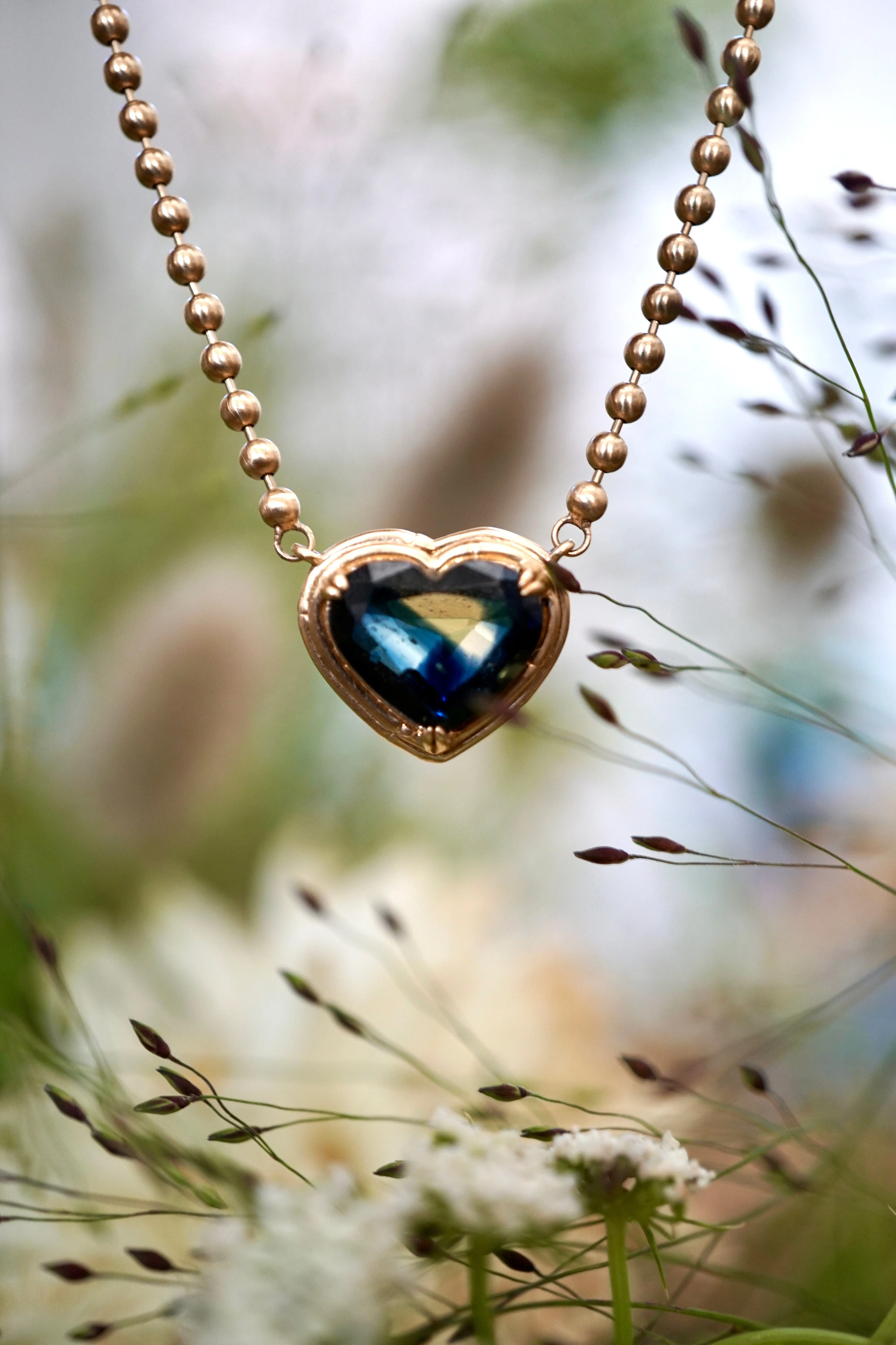 Sapphire Heart Beaded Necklace
