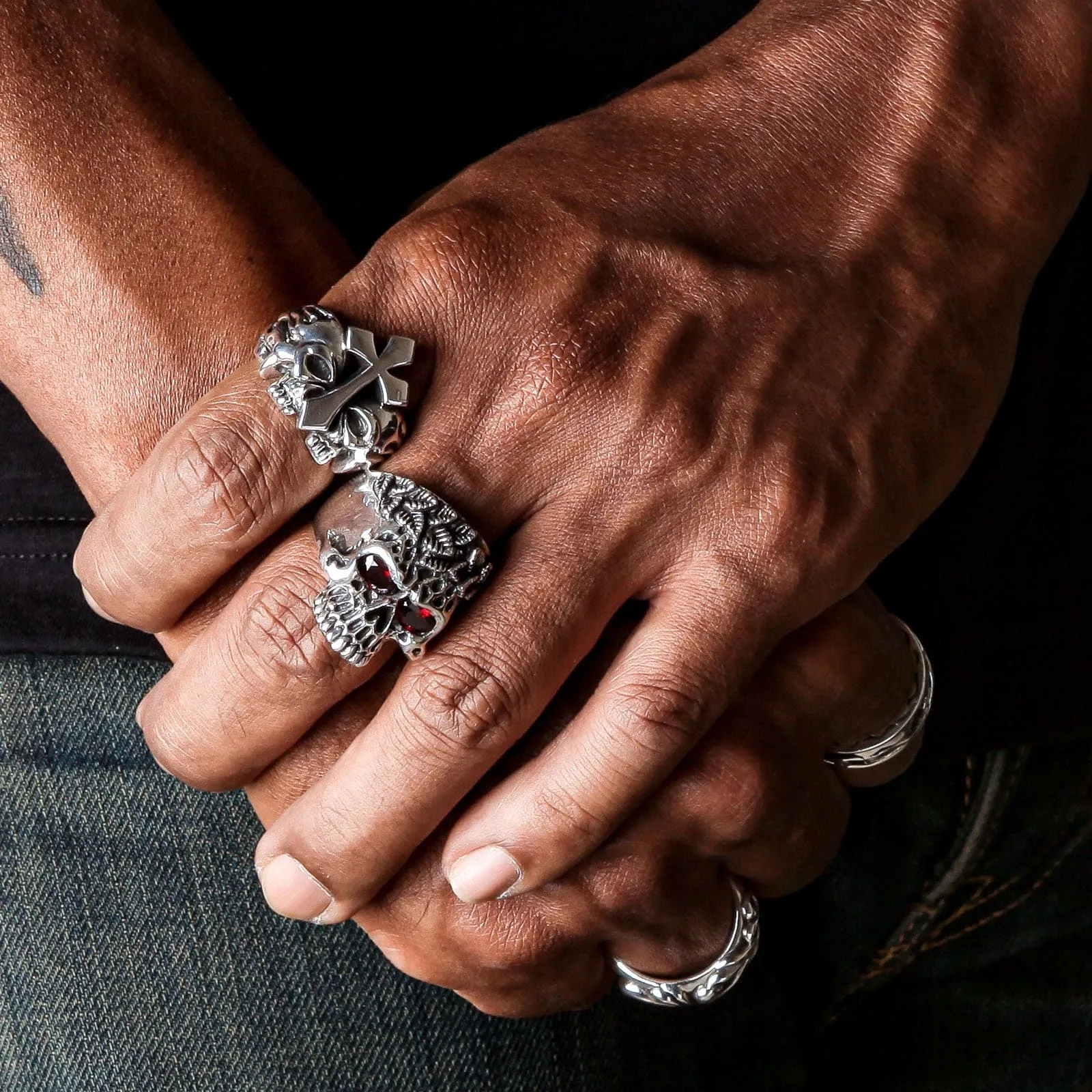 Savage Tribal Skull Sterling Silver Ring