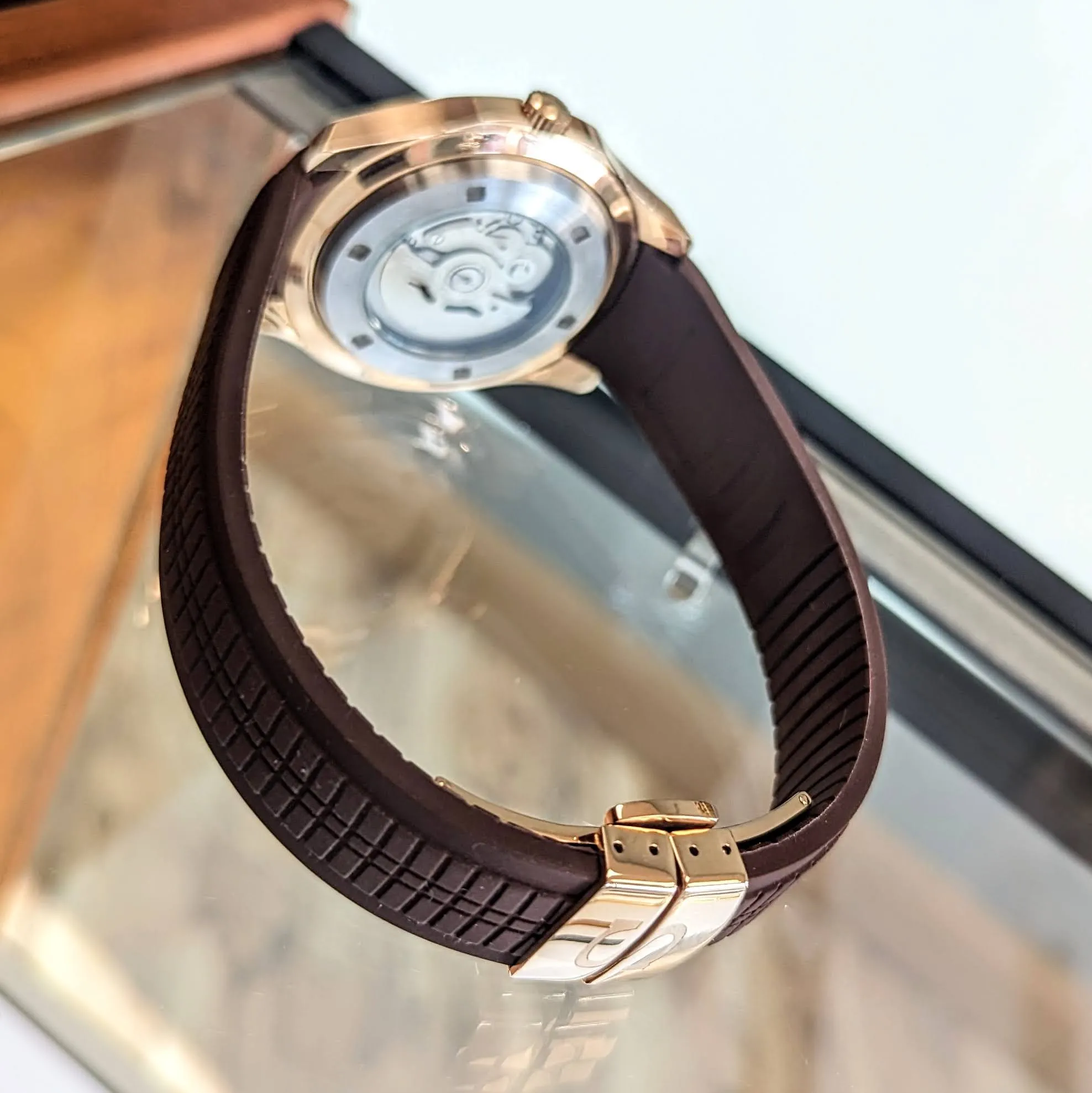 SEIKO Mod Aquanaut Automatic Wristwatch 24 Jewels Rose Gold Case & Display Back Custom Watch