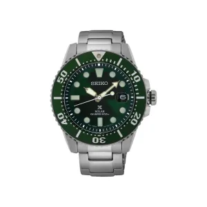 Seiko Prospex Men's Solar Divers Watch SNE579P | Silver Stainless Steel Band with Green Dial