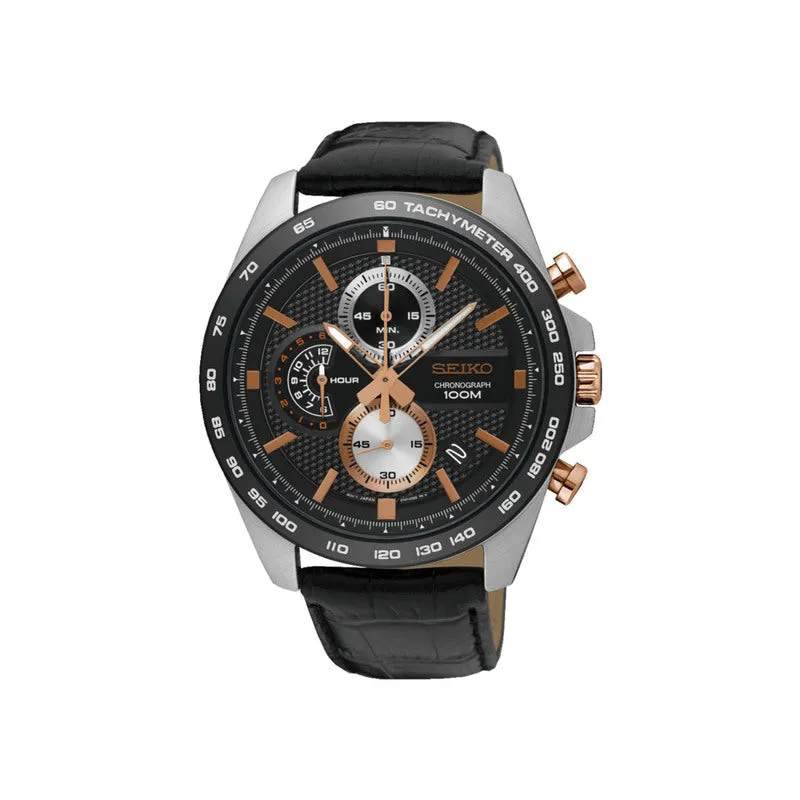 Seiko SB265P1 Men's Chronograph with Black Genuine Leather Watch