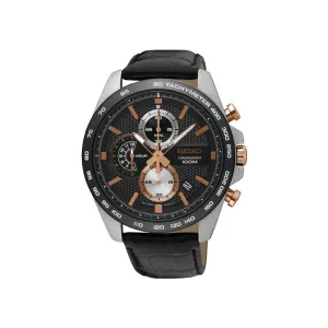 Seiko SB265P1 Men's Chronograph with Black Genuine Leather Watch