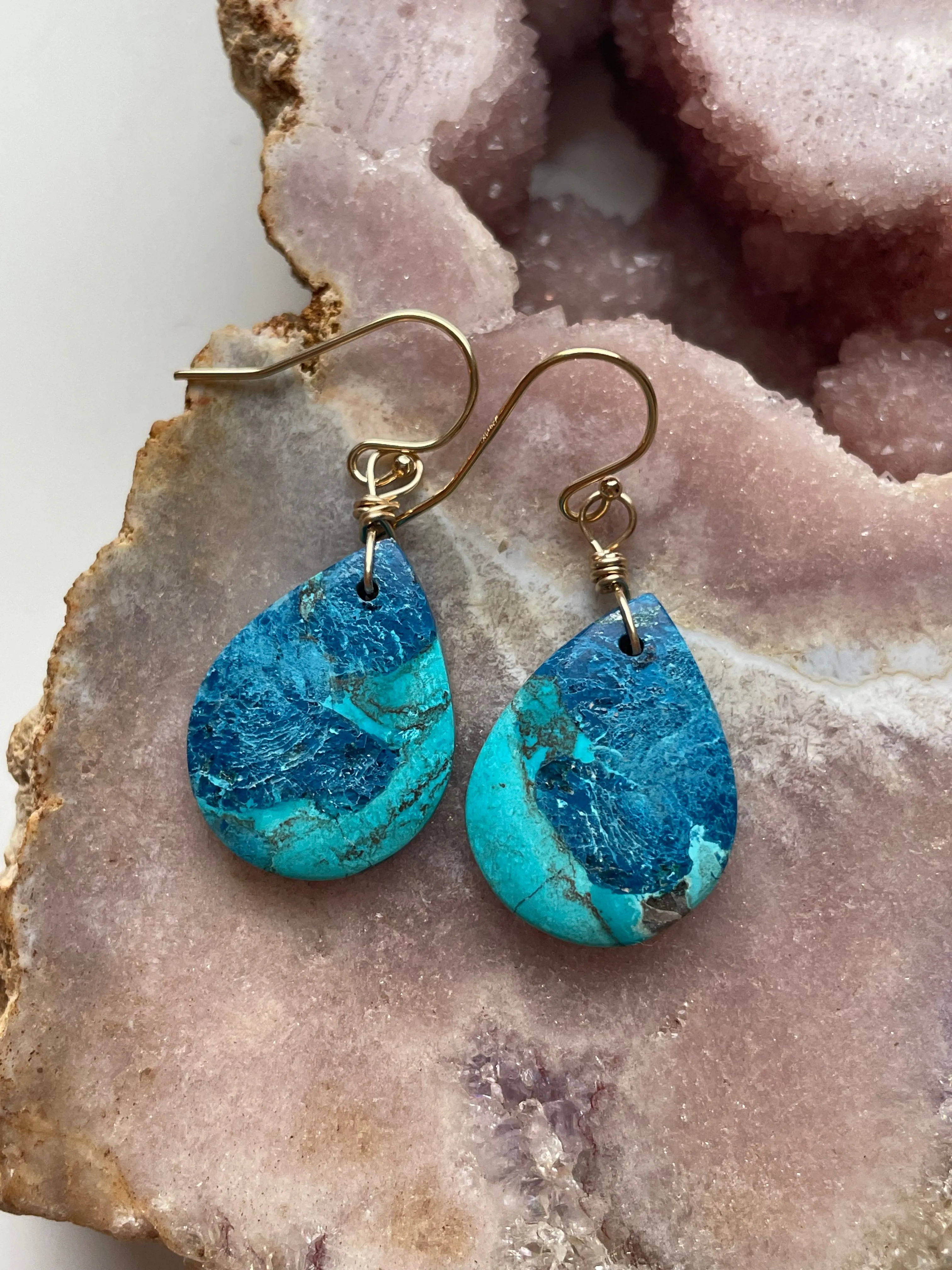 Shattuckite Earrings Gold Filled Earrings