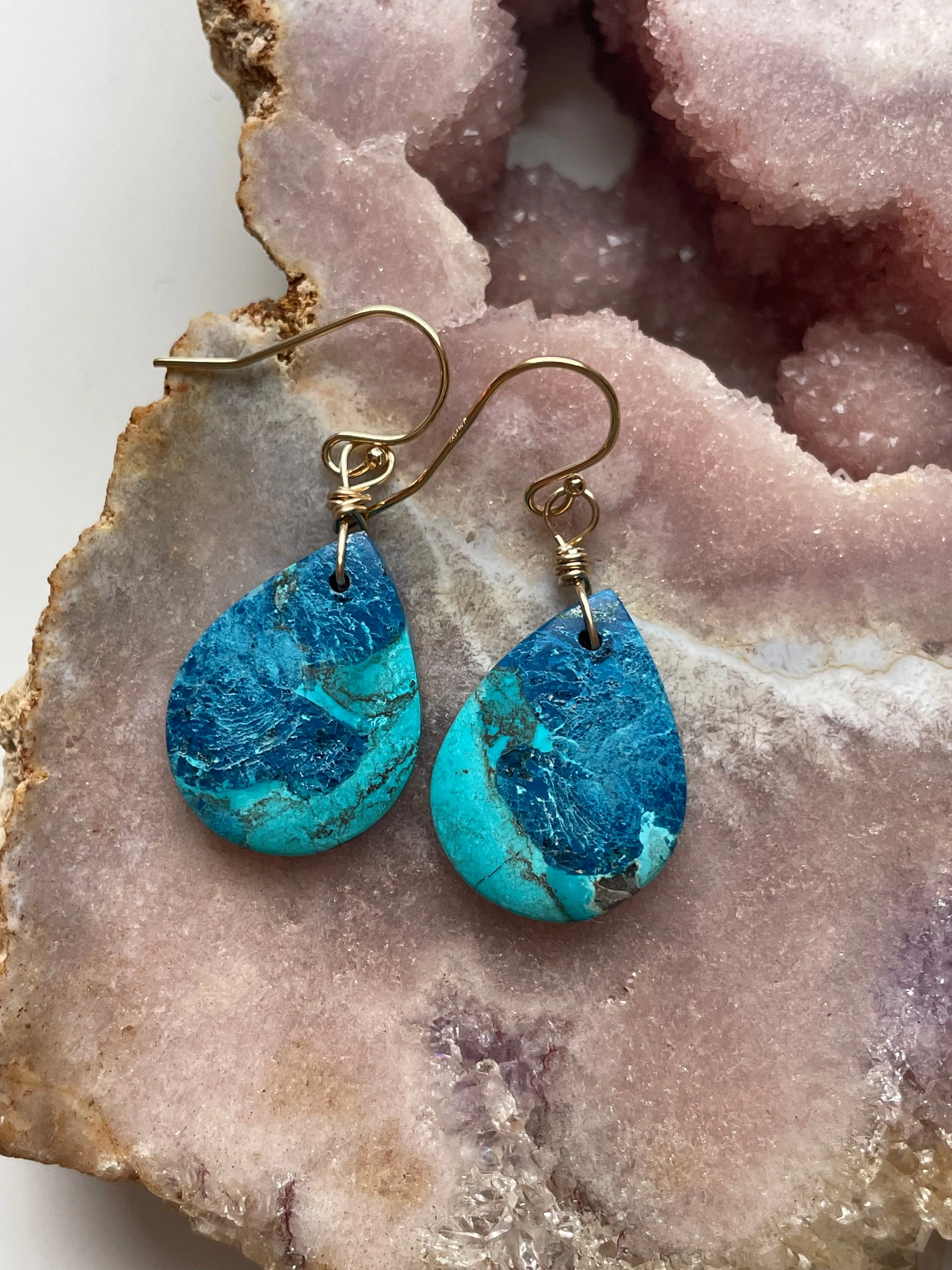 Shattuckite Earrings Gold Filled Earrings