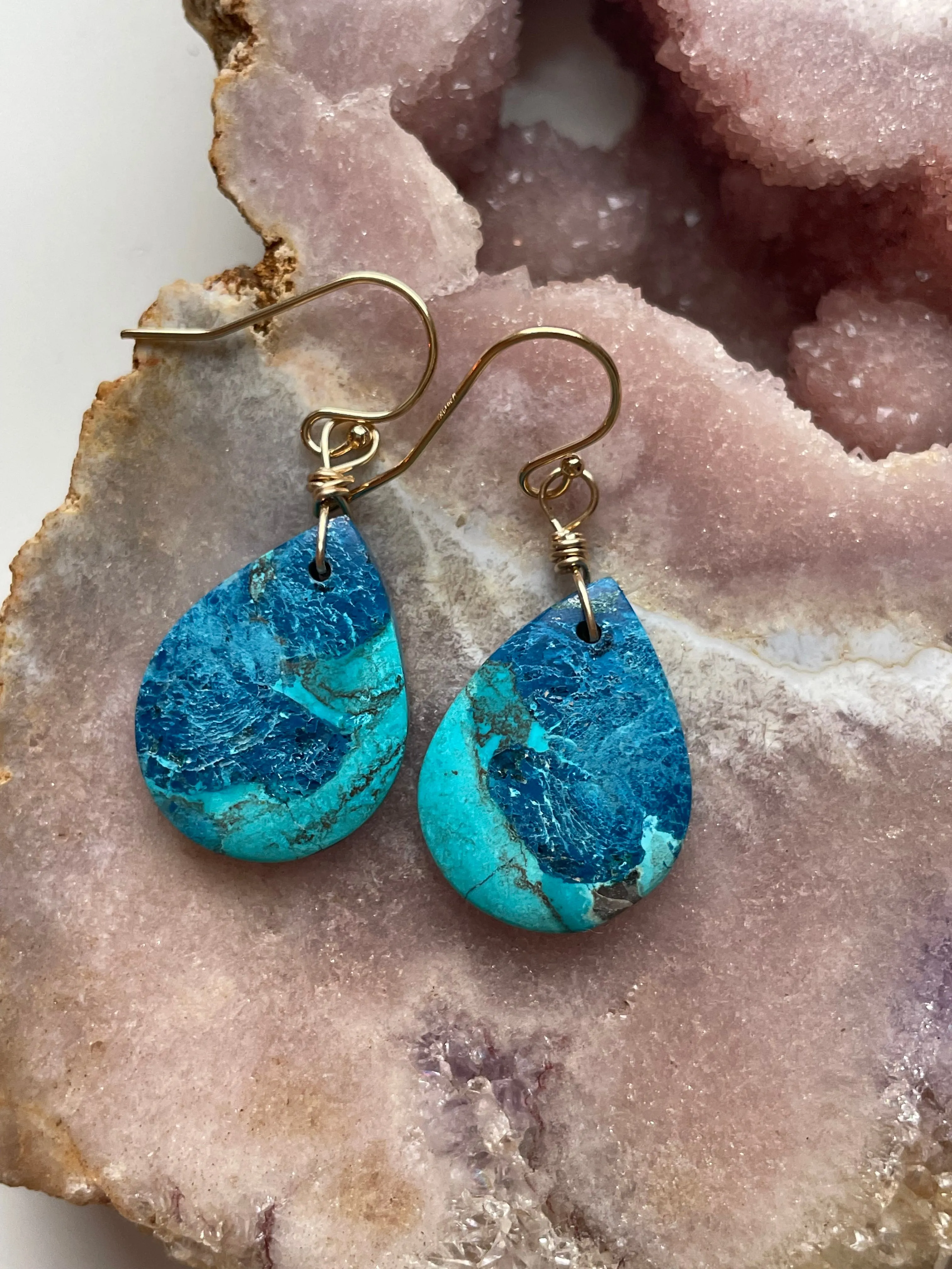 Shattuckite Earrings Gold Filled Earrings