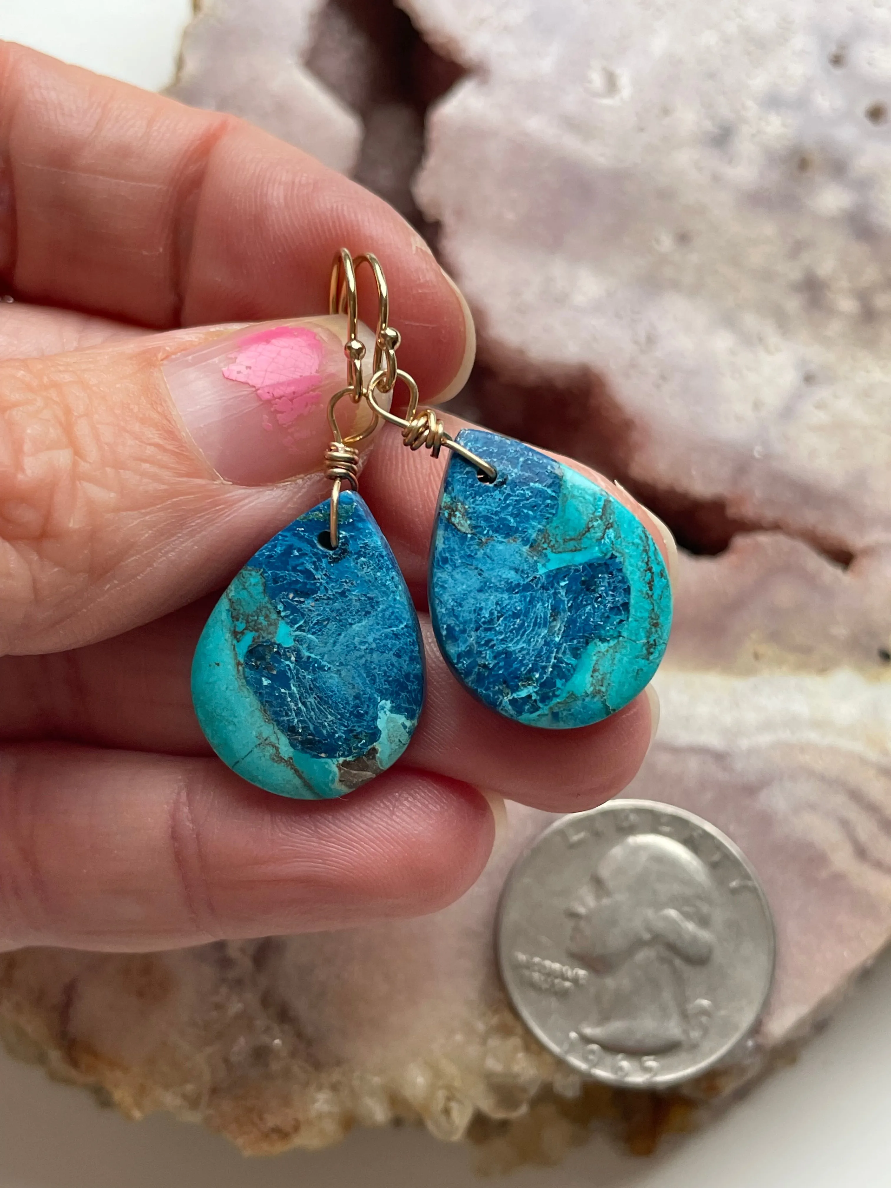 Shattuckite Earrings Gold Filled Earrings