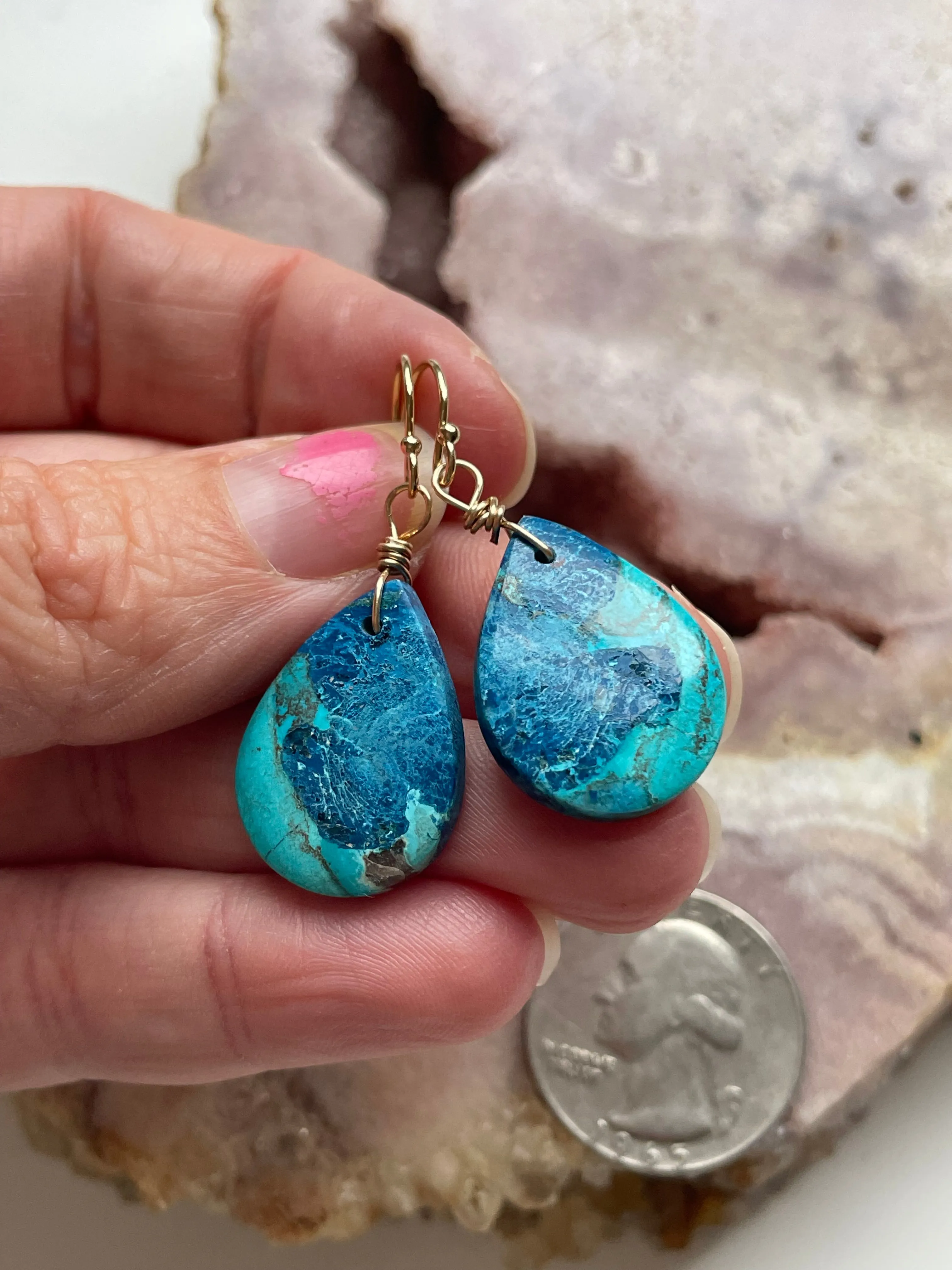 Shattuckite Earrings Gold Filled Earrings