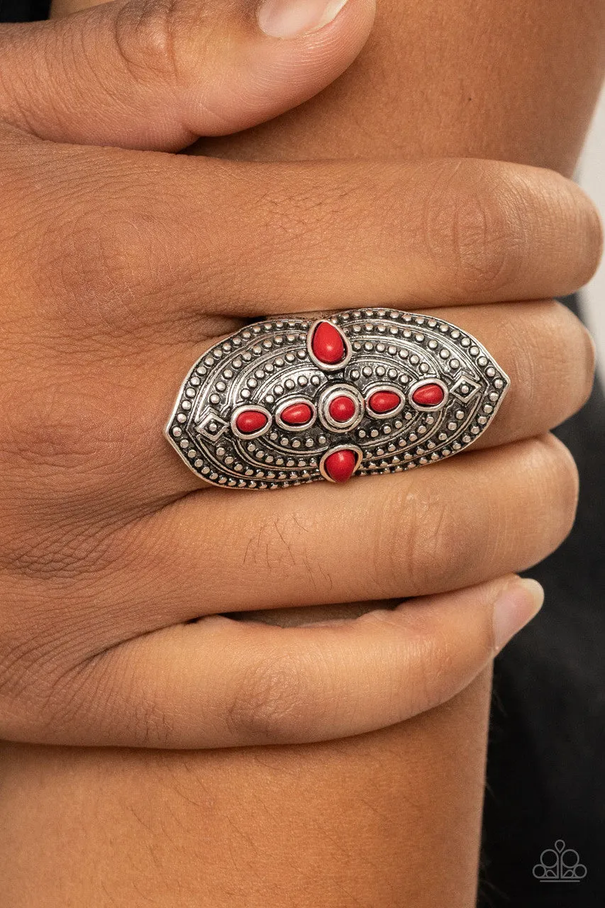 Shield in Place Red Paparazzi Ring