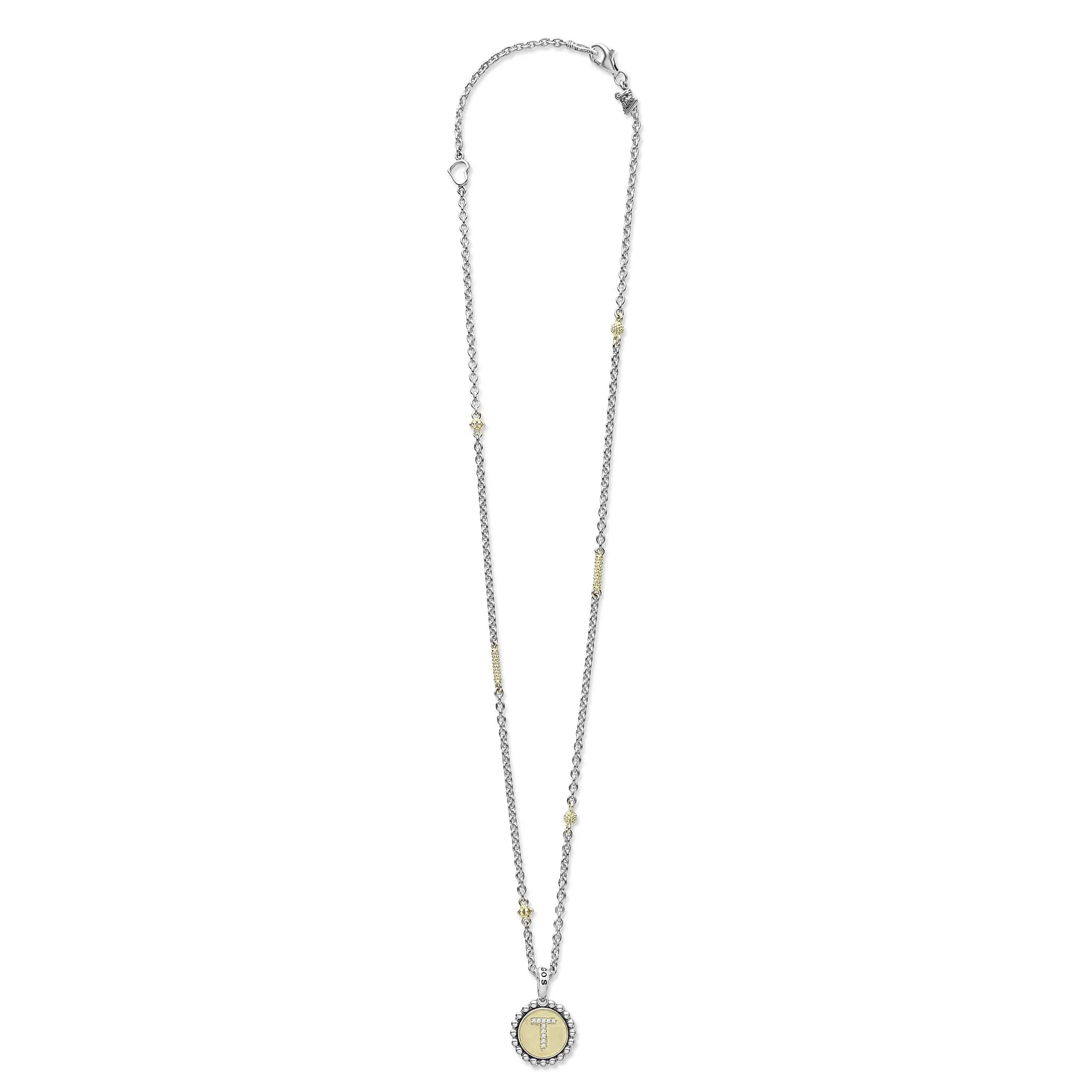 Signature Caviar T Initial Diamond Charm Necklace