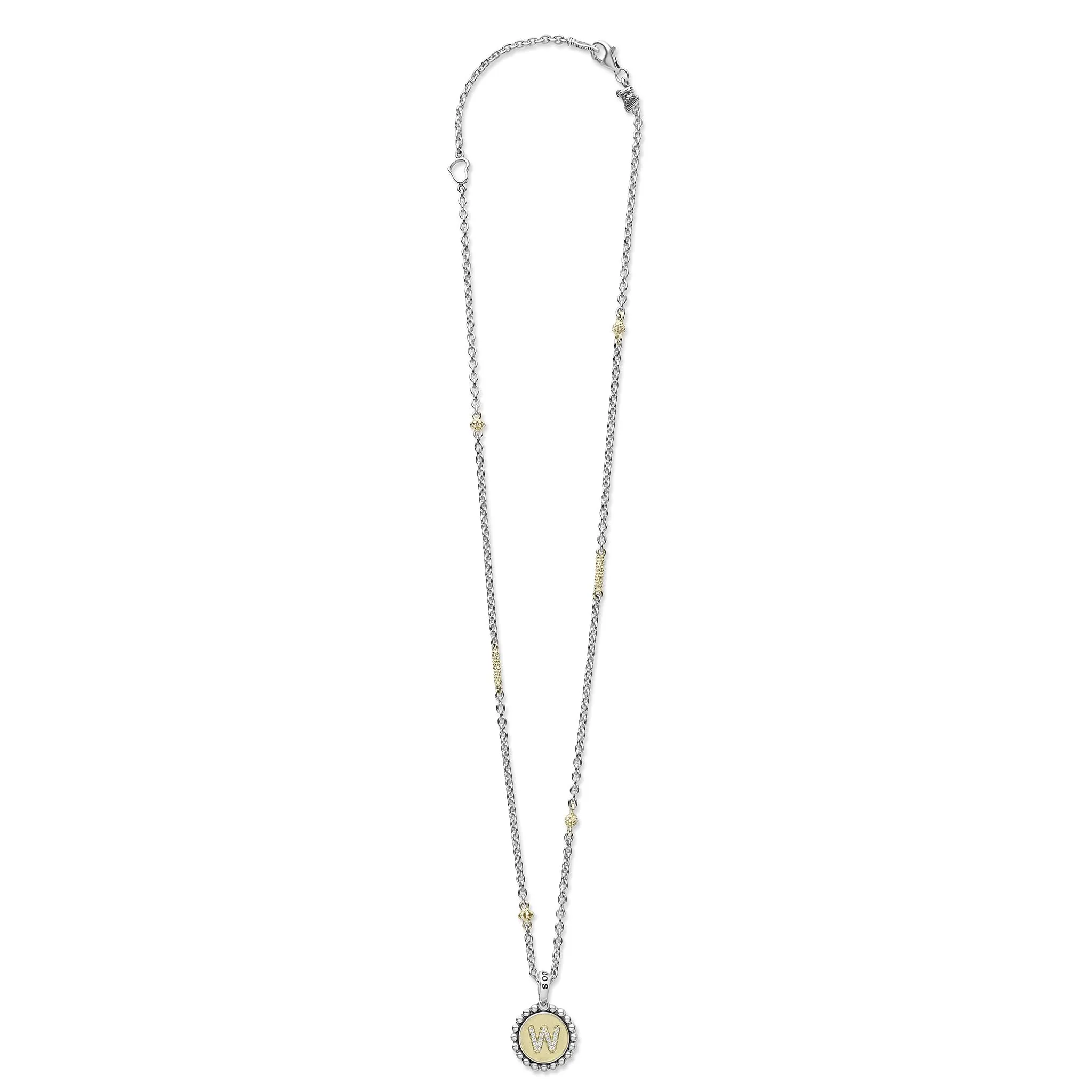 Signature Caviar W Initial Diamond Charm Necklace