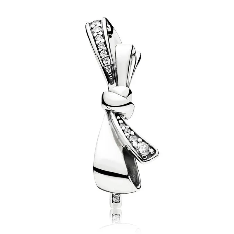 Silver Bow Knot Wedding Ring for Women Engagement Crystal Rings