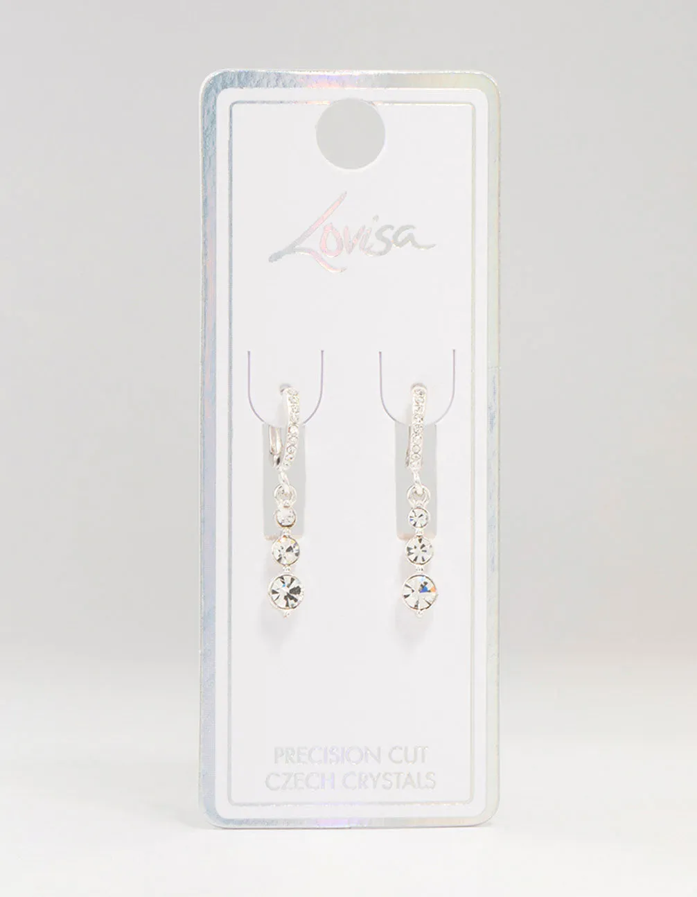 Silver Cascading Czech Crystal Drop Huggie Earrings