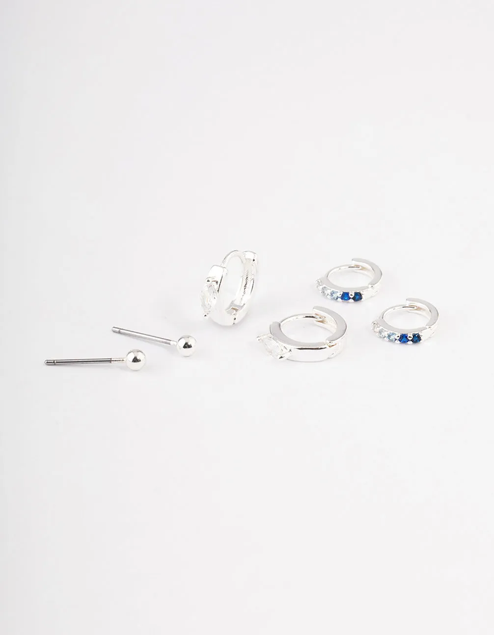 Silver Plated Brass  Cubic Zirconia Statement Huggie Earrings Pack