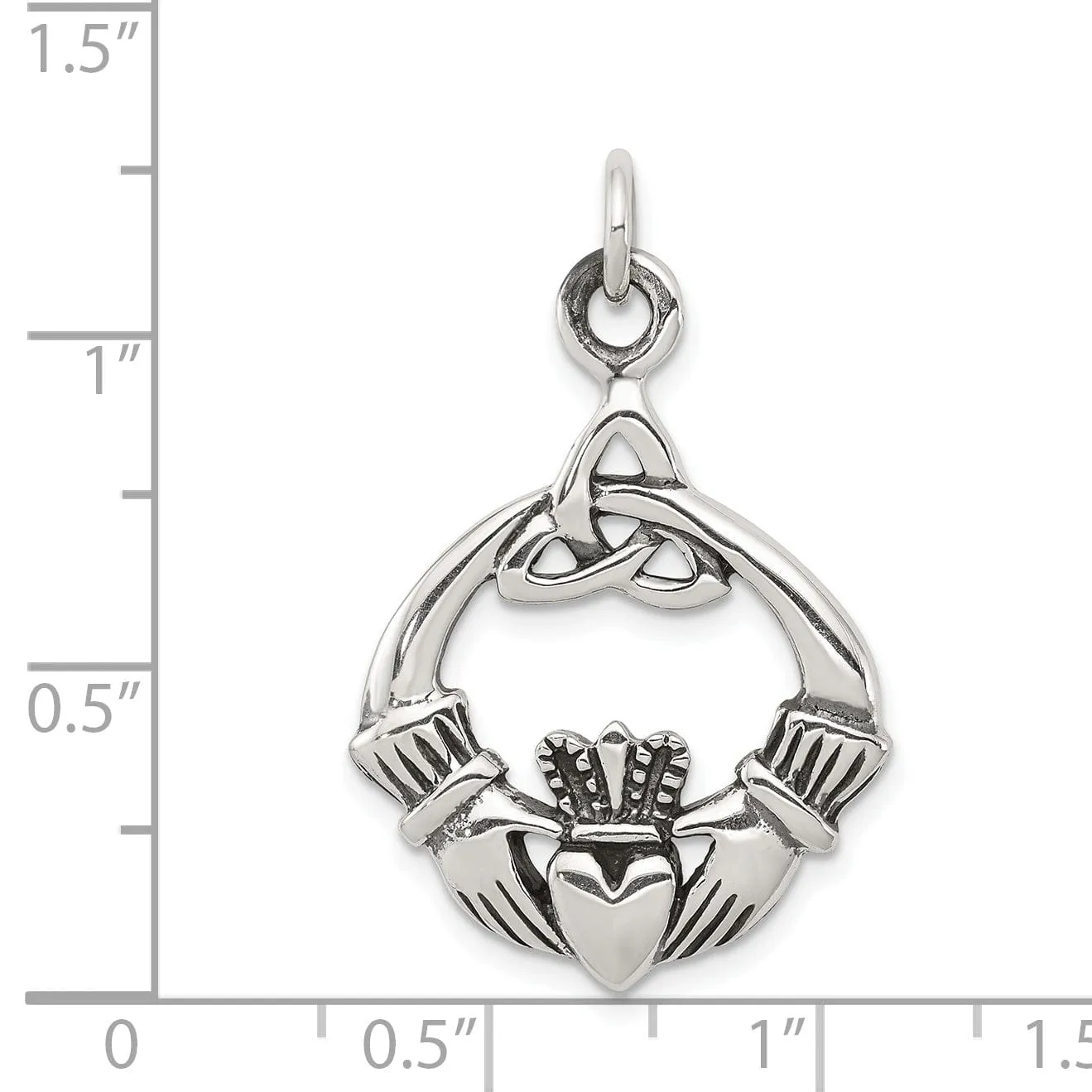 Silver Polished Antiqued Claddagh Charm
