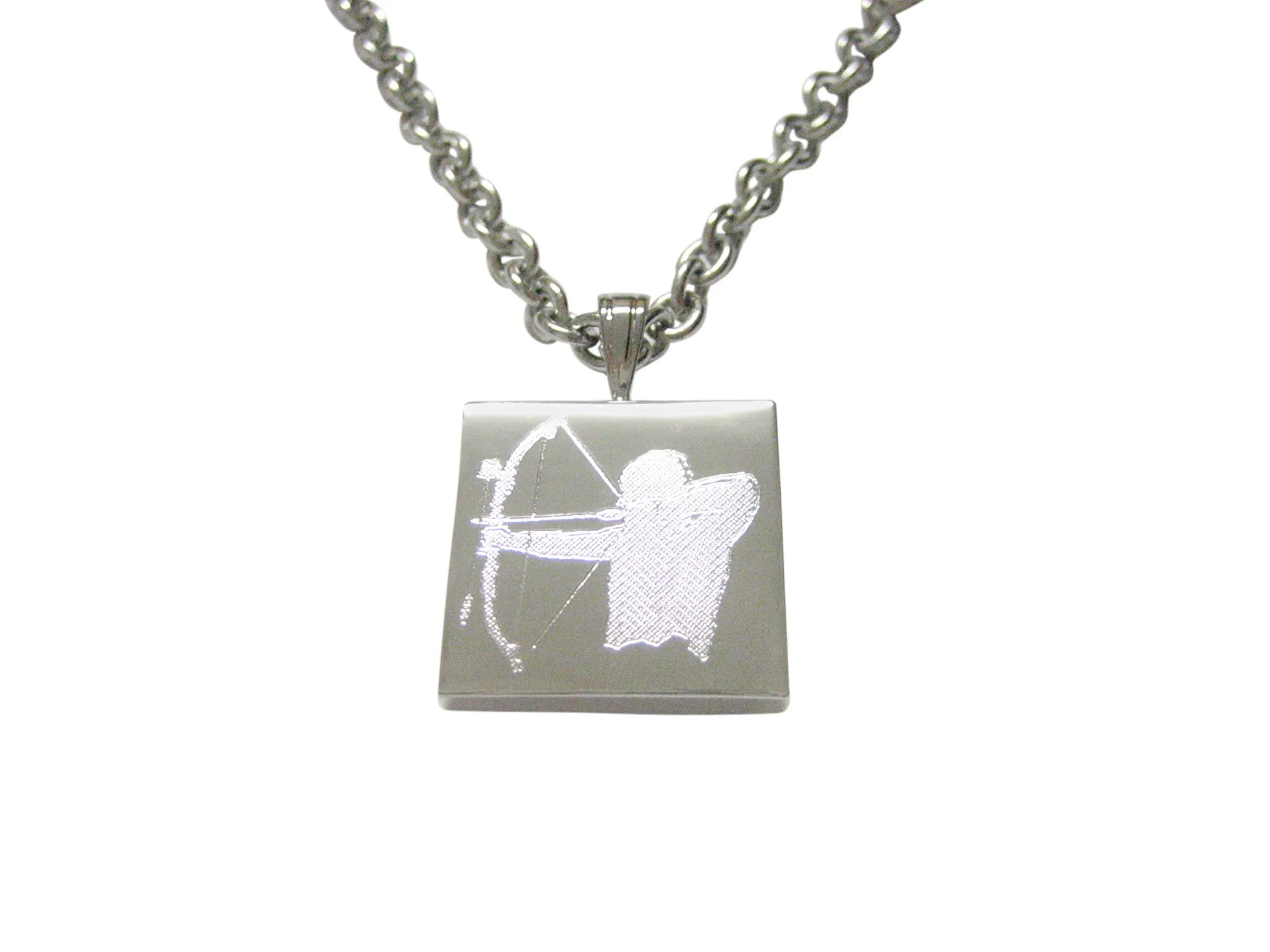 Silver Toned Etched Archer Pendant Necklace