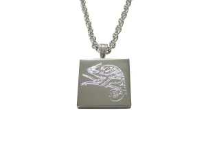 Silver Toned Etched Chameleon Pendant Necklace