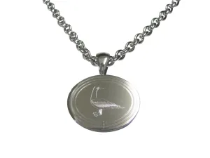 Silver Toned Etched Oval Seagull Bird Pendant Necklace