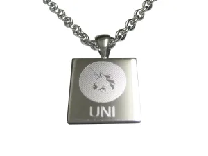 Silver Toned Square Etched Uniswap Coin Cryptocurrency Blockchain Pendant Necklace