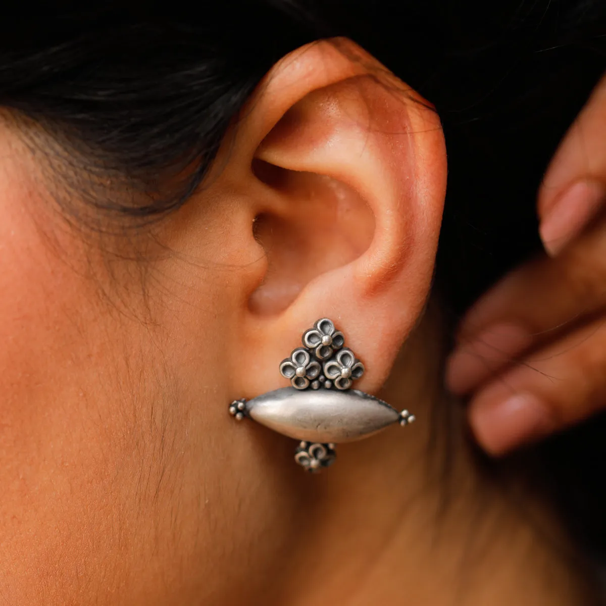 Silver Tribal Motif Earring
