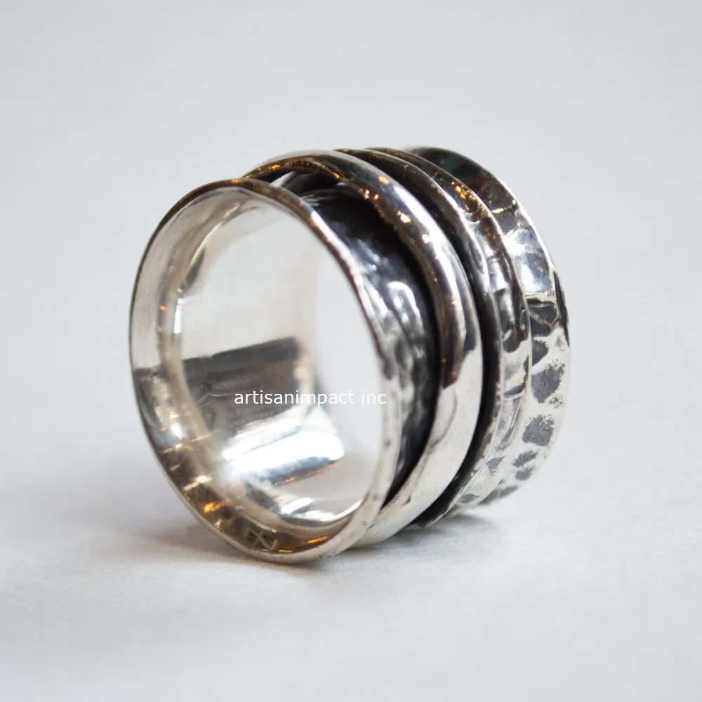 Silver wedding band, spinner band, vine ring, stacking bands, spinners ring, boho ring, meditation ring, tribal ring, wide - Stay cool R2267
