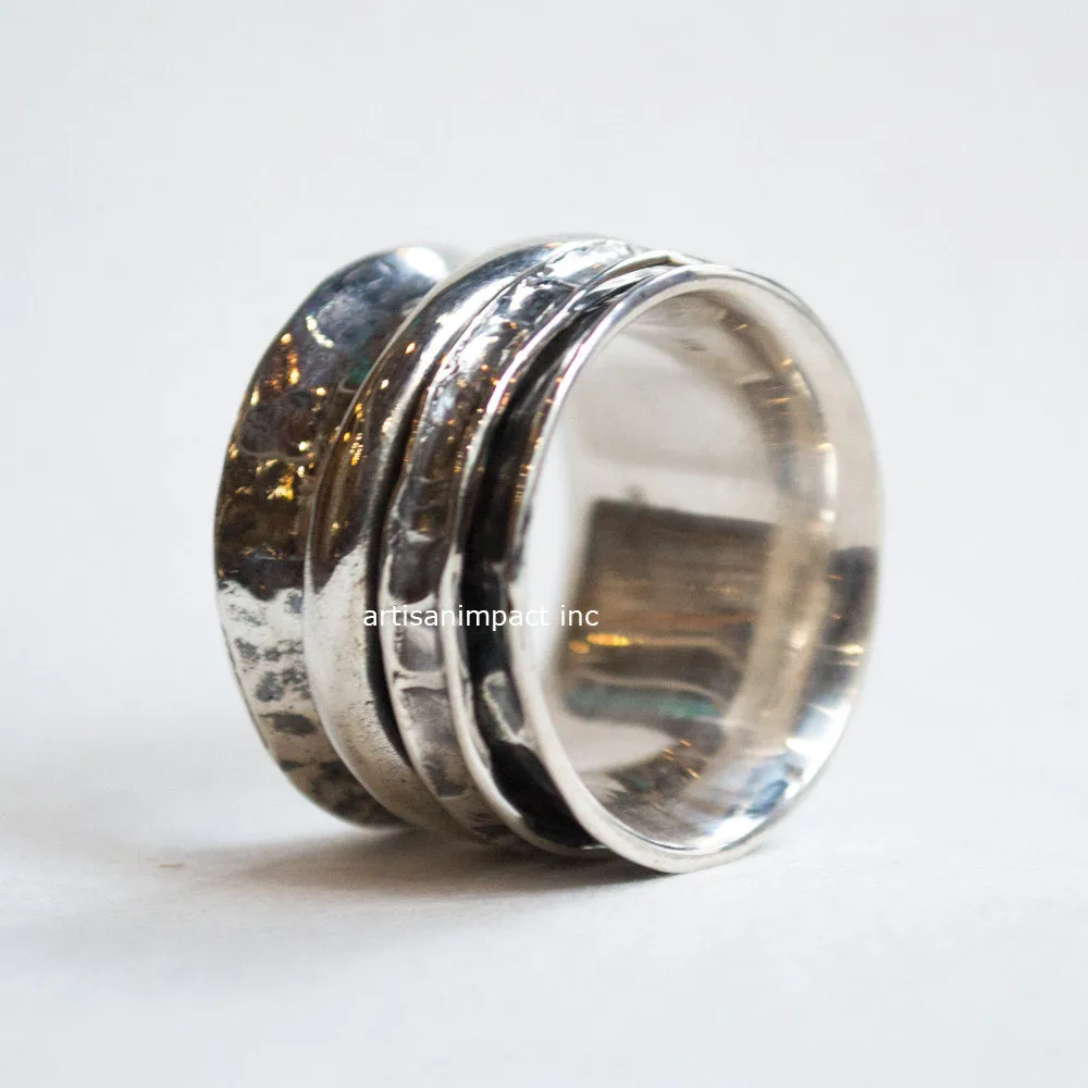 Silver wedding band, spinner band, vine ring, stacking bands, spinners ring, boho ring, meditation ring, tribal ring, wide - Stay cool R2267