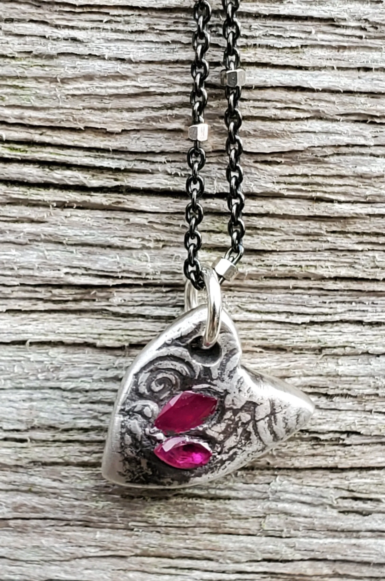 Simon & LuLu Silver Heart with Rubies Pendant