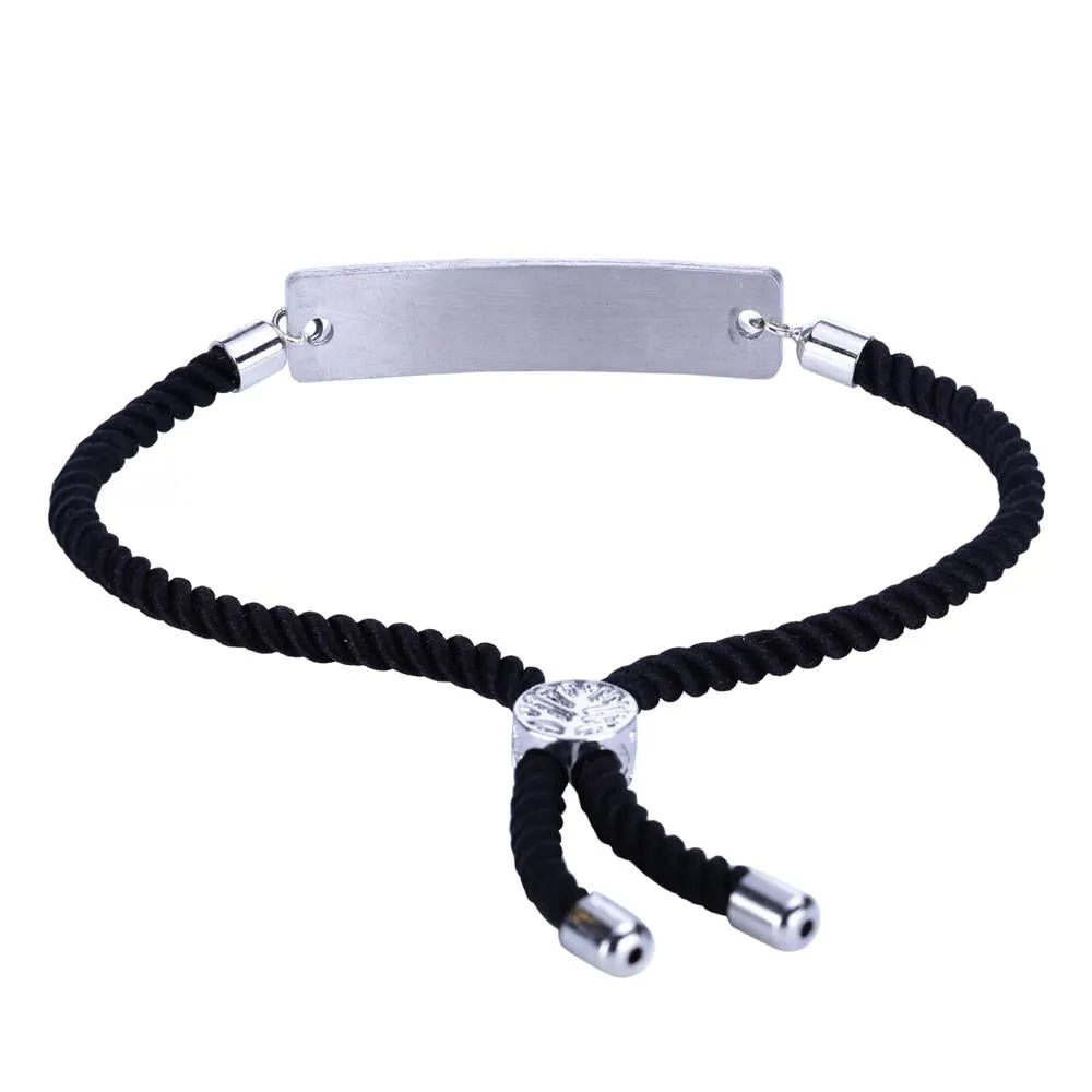 Simple Black Rope with Gold plated Name plate with personalization Bracelet for Kids, women & Men