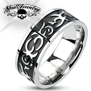 Size #12 - 'Tribal Tattoo' Stainless Steel Ring (c070)