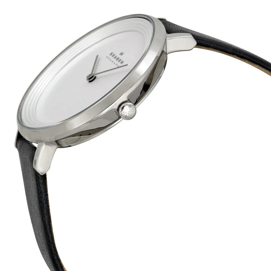 Skagen Ditte Silver Dial Black Leather Ladies Watch SKW2261