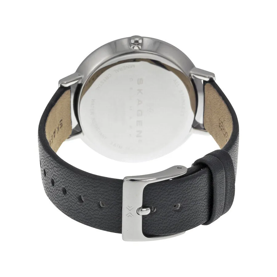 Skagen Ditte Silver Dial Black Leather Ladies Watch SKW2261