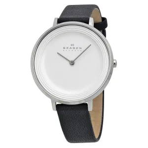 Skagen Ditte Silver Dial Black Leather Ladies Watch SKW2261